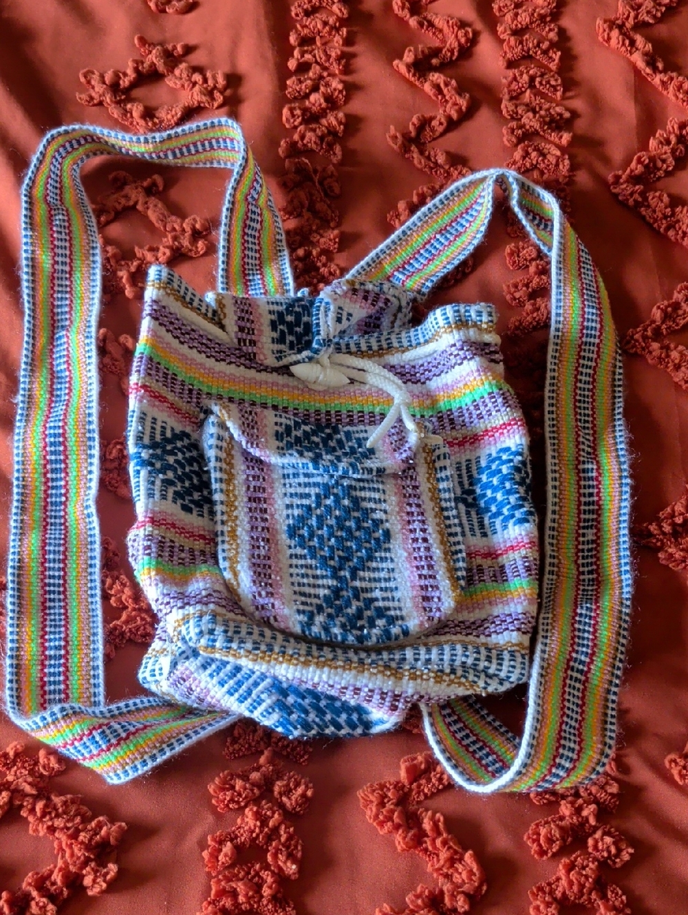 Mexican Multicolor Backpack with Blue Pattern